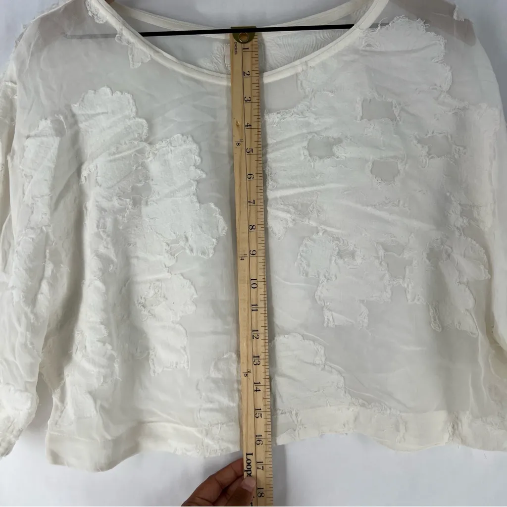 Wilfred Blayze T-shirt Sheer White Floral Boxy‎ Dolman Sleeves Cropped Blouse XS - Image 13