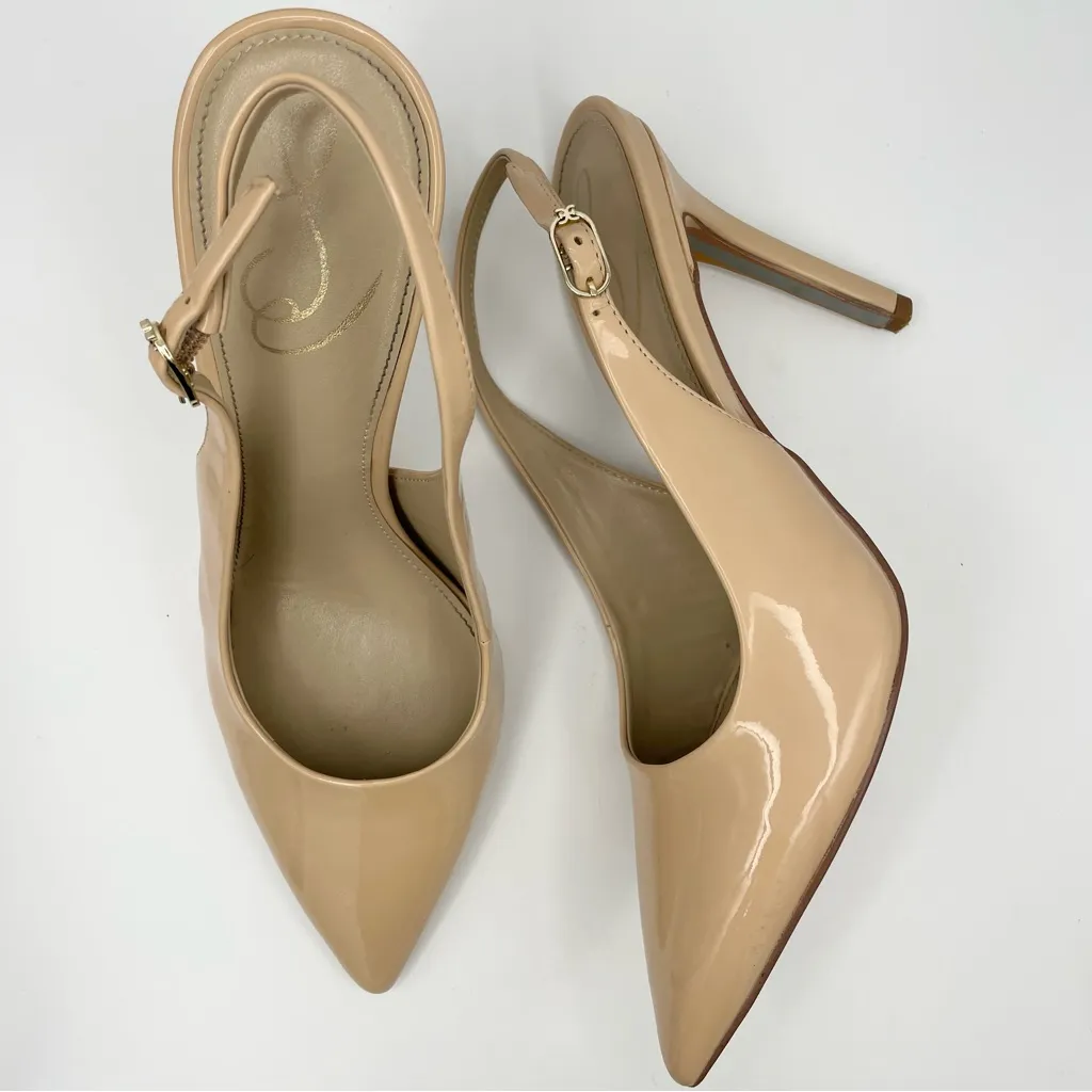 Sam Edelman  Hazel slingback patent leather beige heel pumps Size 7M - Image 7