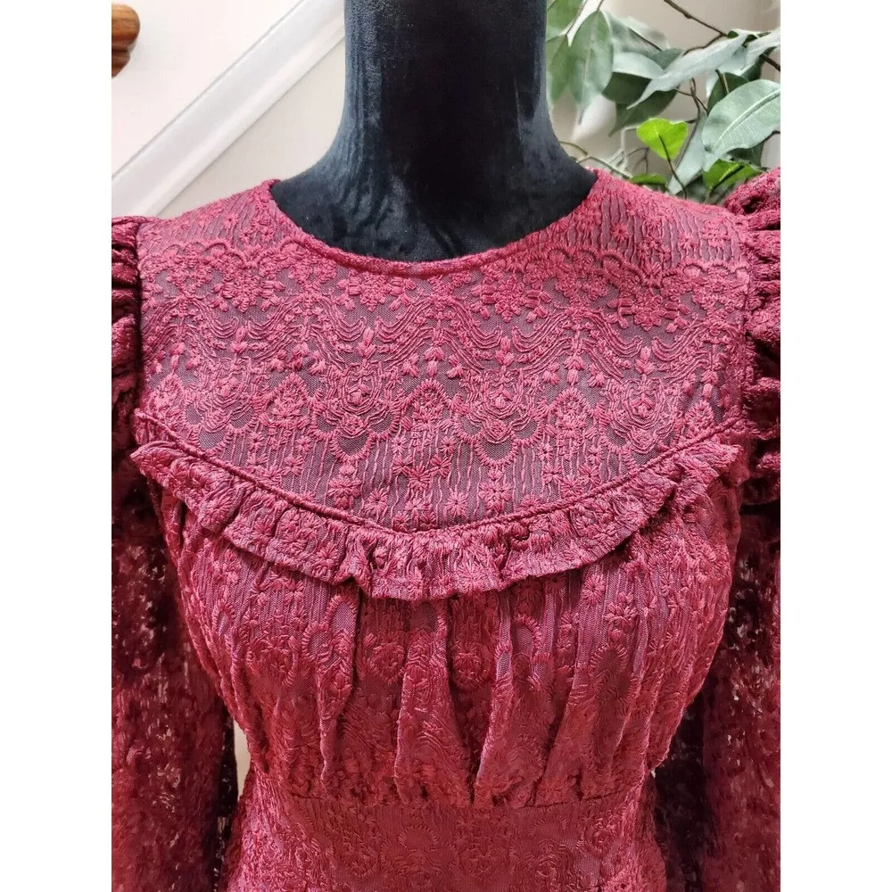 Just Me Women's Maroon polyester Round Neck Long Sleeve Knee Length Dress Size S - Image 2