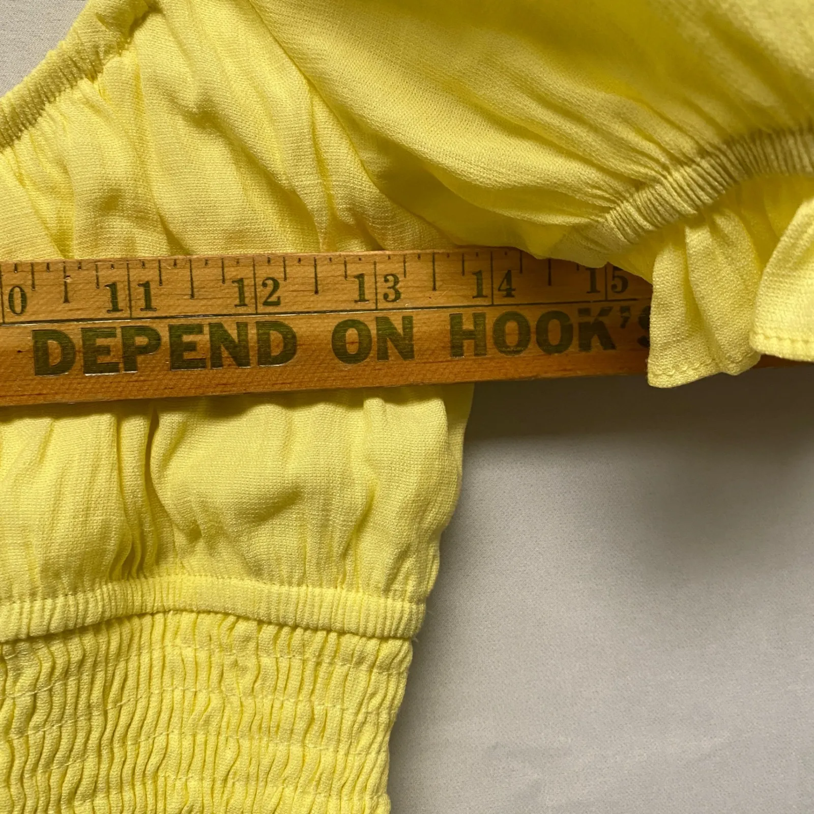 Angel Biba Milkmaid Yellow Smocked Puff Sleeve Tiered Mini Medium Dress Empire - Image 10