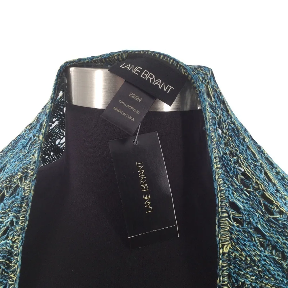 Lane Bryant Variegated Blue and Green Open Knit Cardigan - Image 15