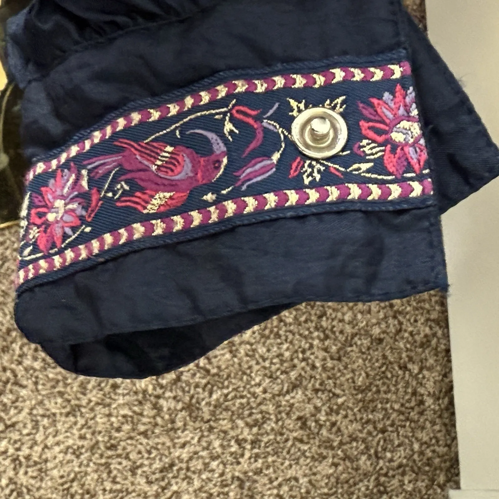 VTG Lily's Of Beverly Hill‎ Windbreaker Jacket Floral Bird Retro Sz Medium Blue - Image 4