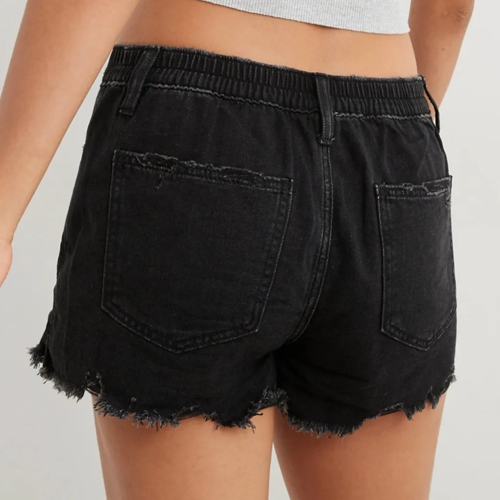AERIE AMERICAN EAGLE AE Daydream Denim Short Black Distressed Ripped Mid Rise XL - Image 3