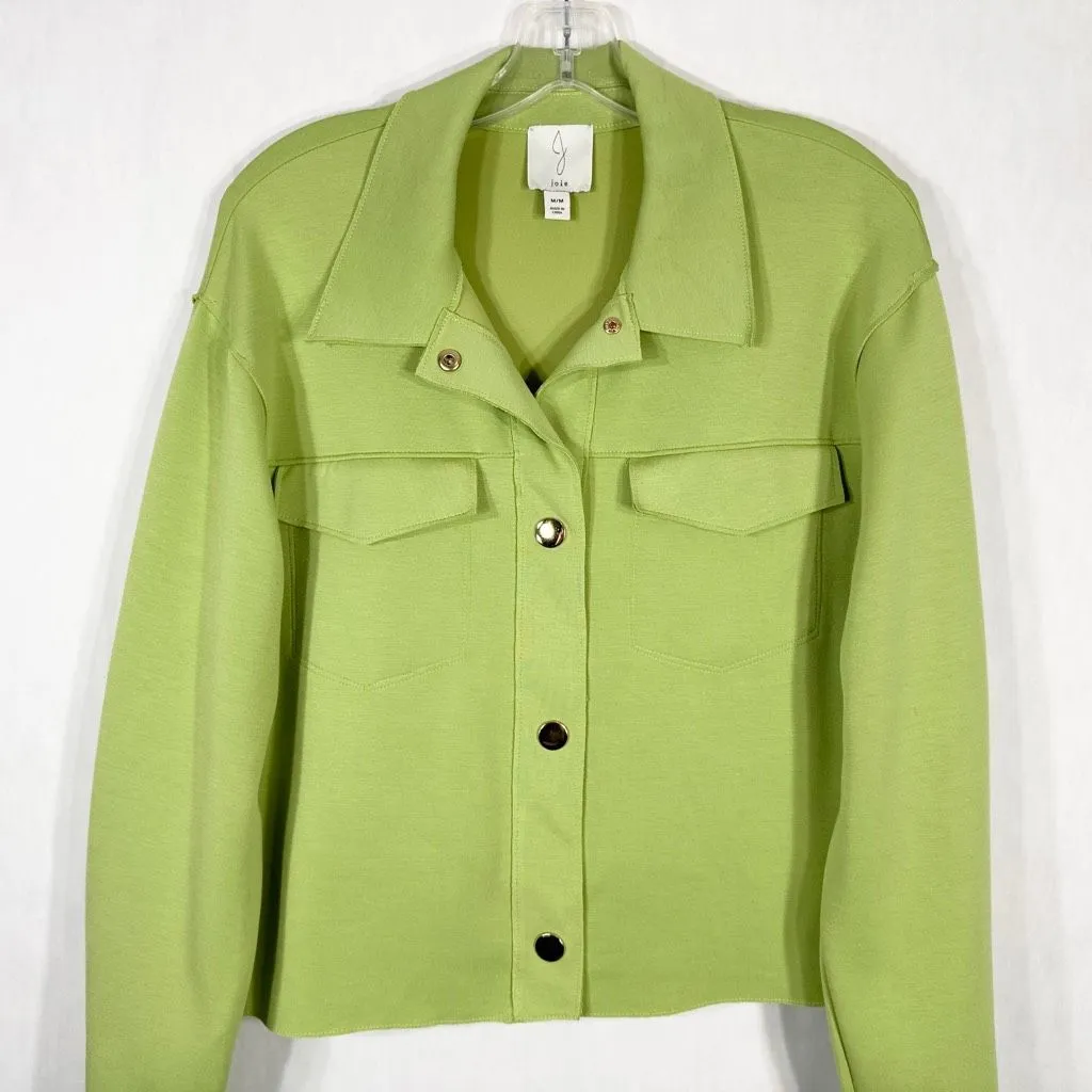 Joie  Medium Jacket Bright Green Snap Closures Collar Stretch Solid Knit‎ 591 - Image 3