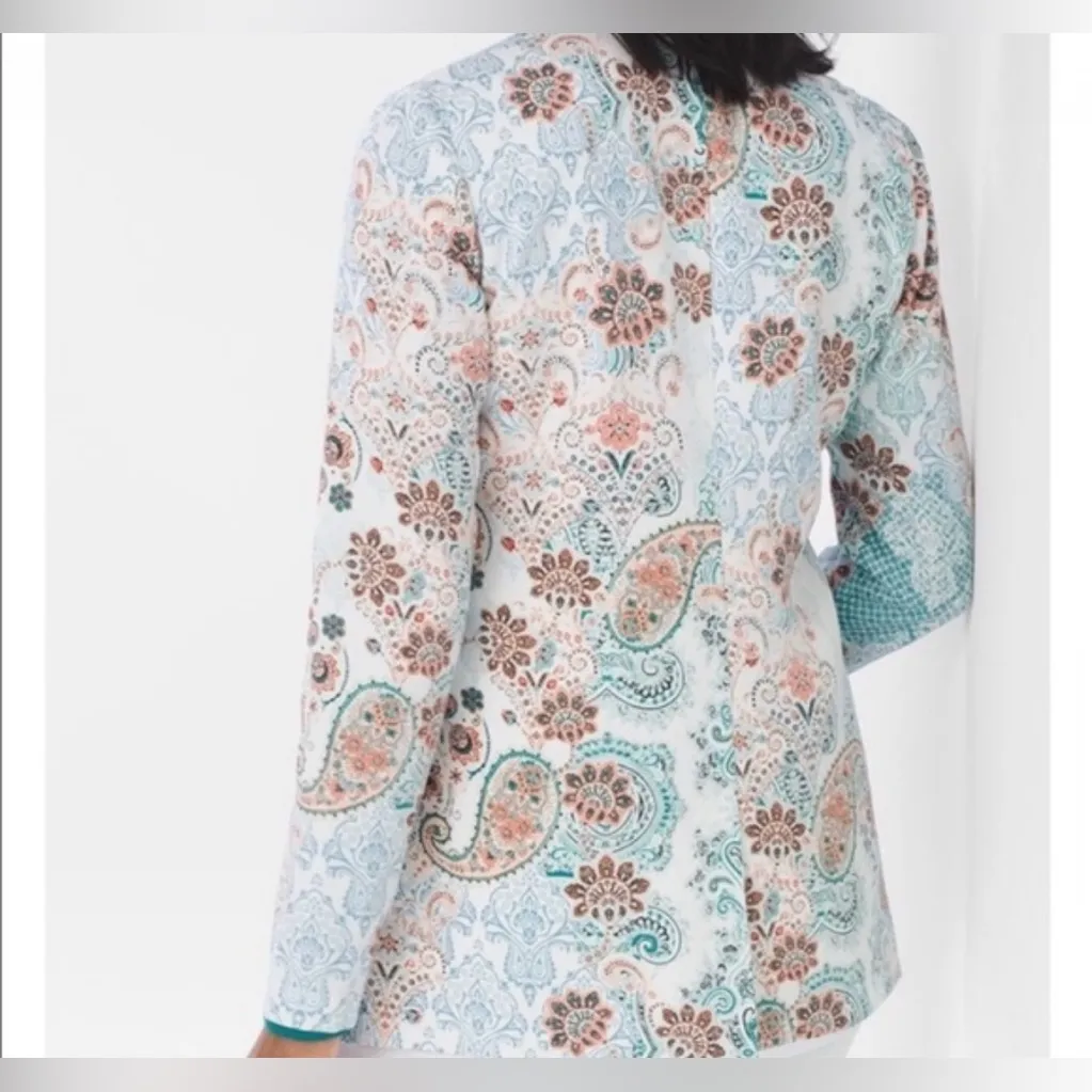 Chico's Blazer Womens 0 4/6 Multicolor Paisley Lyocell Lined Printed Pockets - Image 7