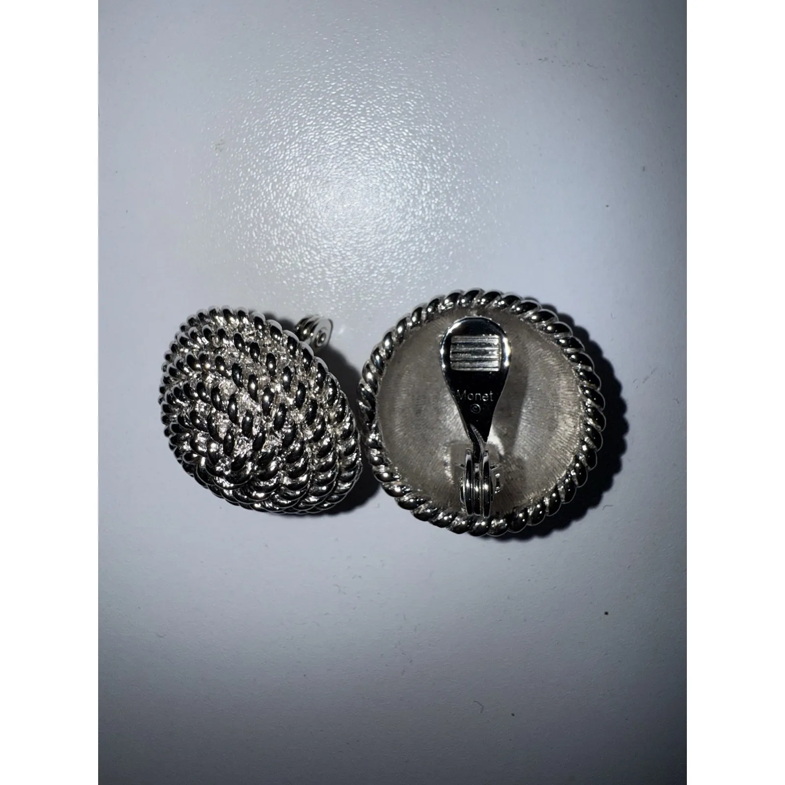 SILVER TONE MONET TWISTED ROPE SWIRL VINTAGE CLIP ON‎ EARRINGS SPIRAL - Image 2