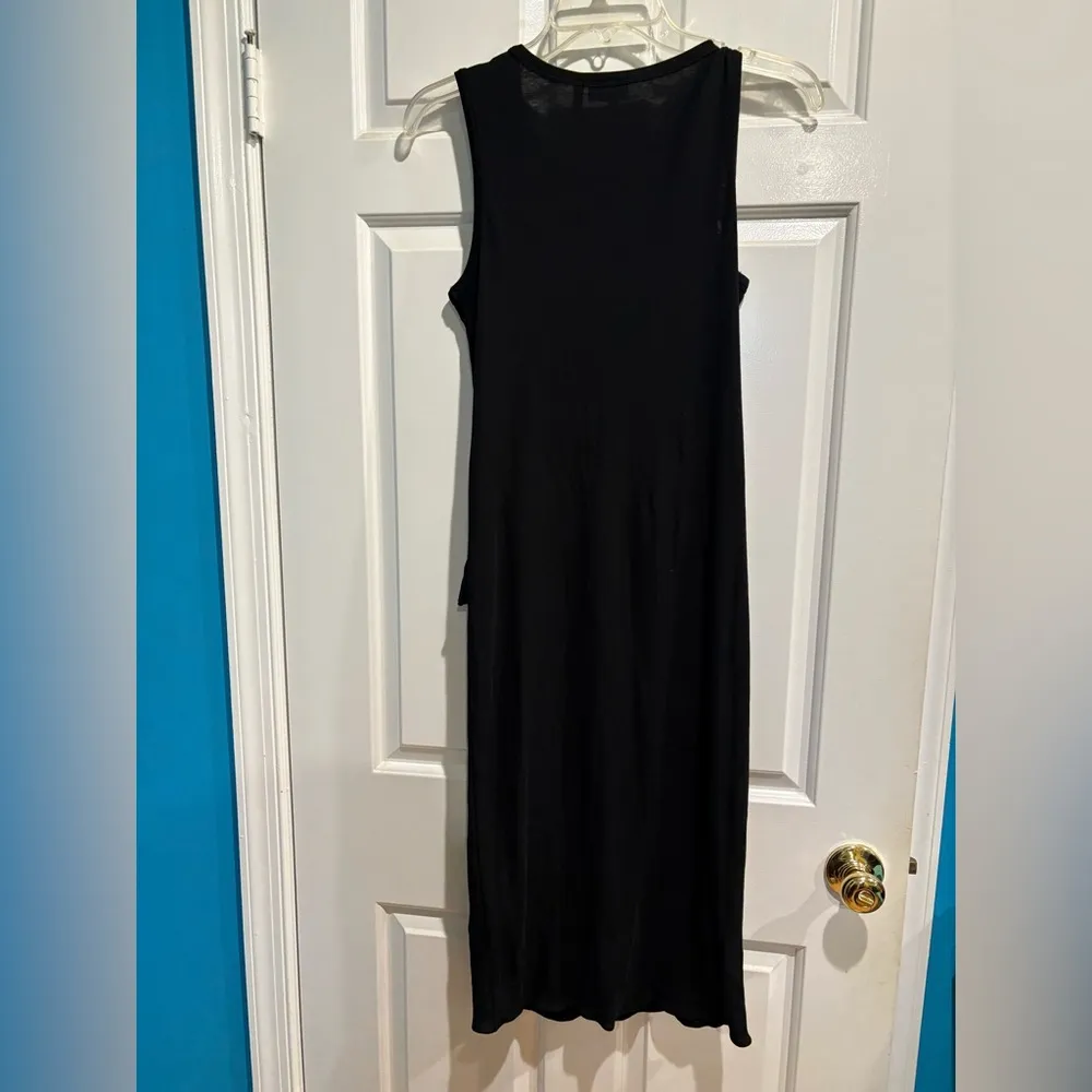 Theory Dorotea knit   side tie column tank dress sz S black midi - Image 4