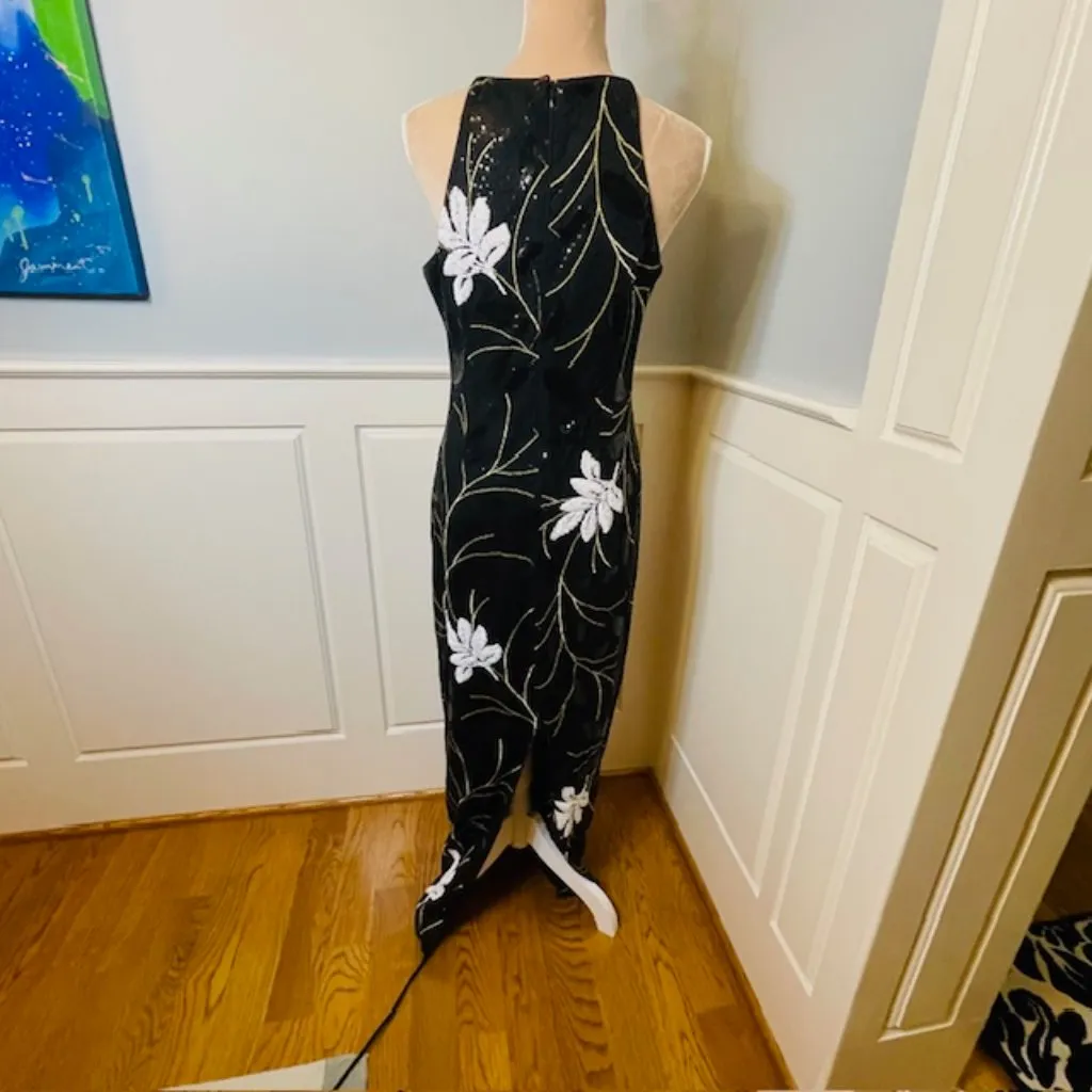 Badgley Mischka Belle Elegant Black Sequin Halter Neck Evening Gown 8 - Image 3