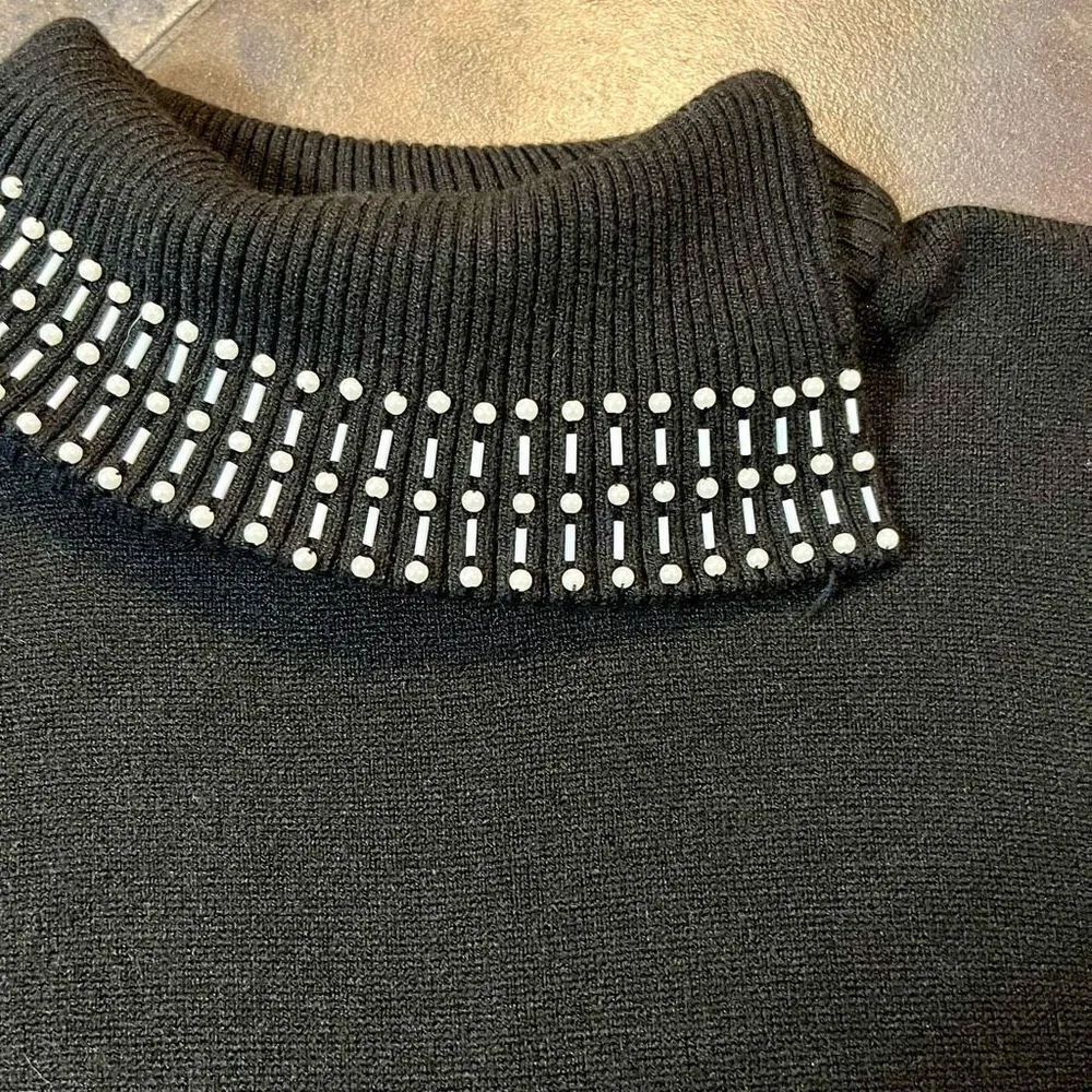 NWT TanJay Cowl Neck Beaded Black Sweater Small - Image 9