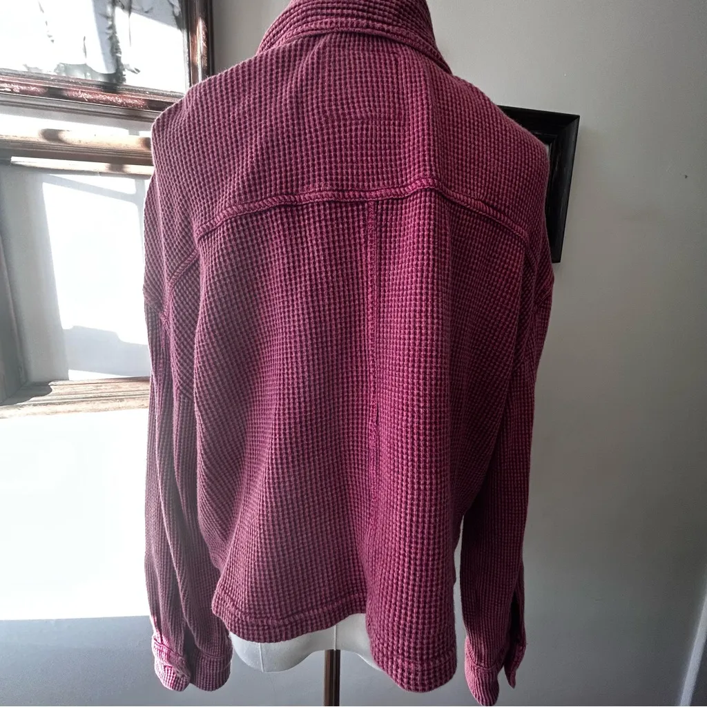 Bagatelle Collection Waffle Knit Thermal Button Down Long Sleeve Burgundy Red L Size L - Image 4