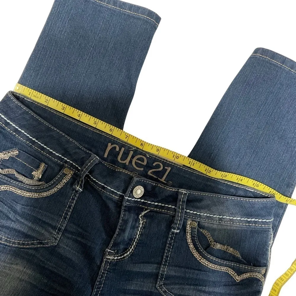 Rue21 Jeans Womens 9 Y2K Blue Skinny Ankle Low Rise Embroidered‎ Western Stretch - Image 5