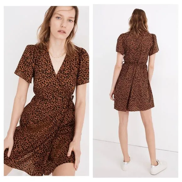NWT Madewell Flutter-Sleeve Wrap Mini Dress in Painted Leopard Medium - Image 2