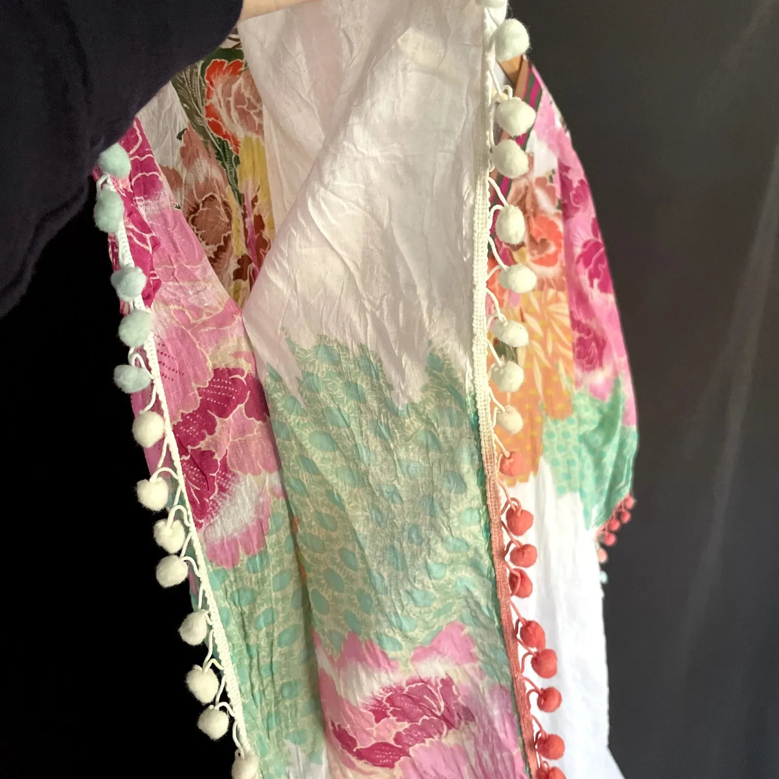 Z&L women's size XL cotton boho swimsuit coverup tassels deep v - Image 3