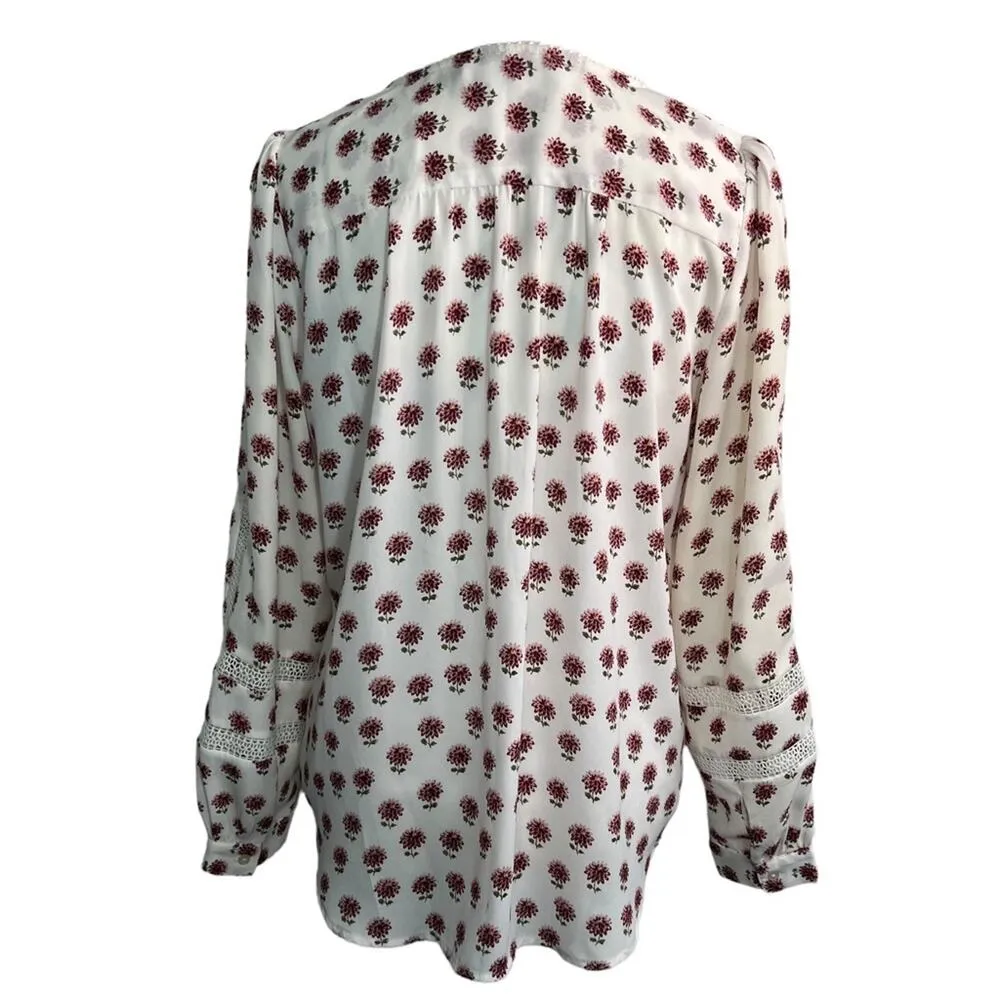 LOFT Floral Eyelet Blouse White M - Image 11