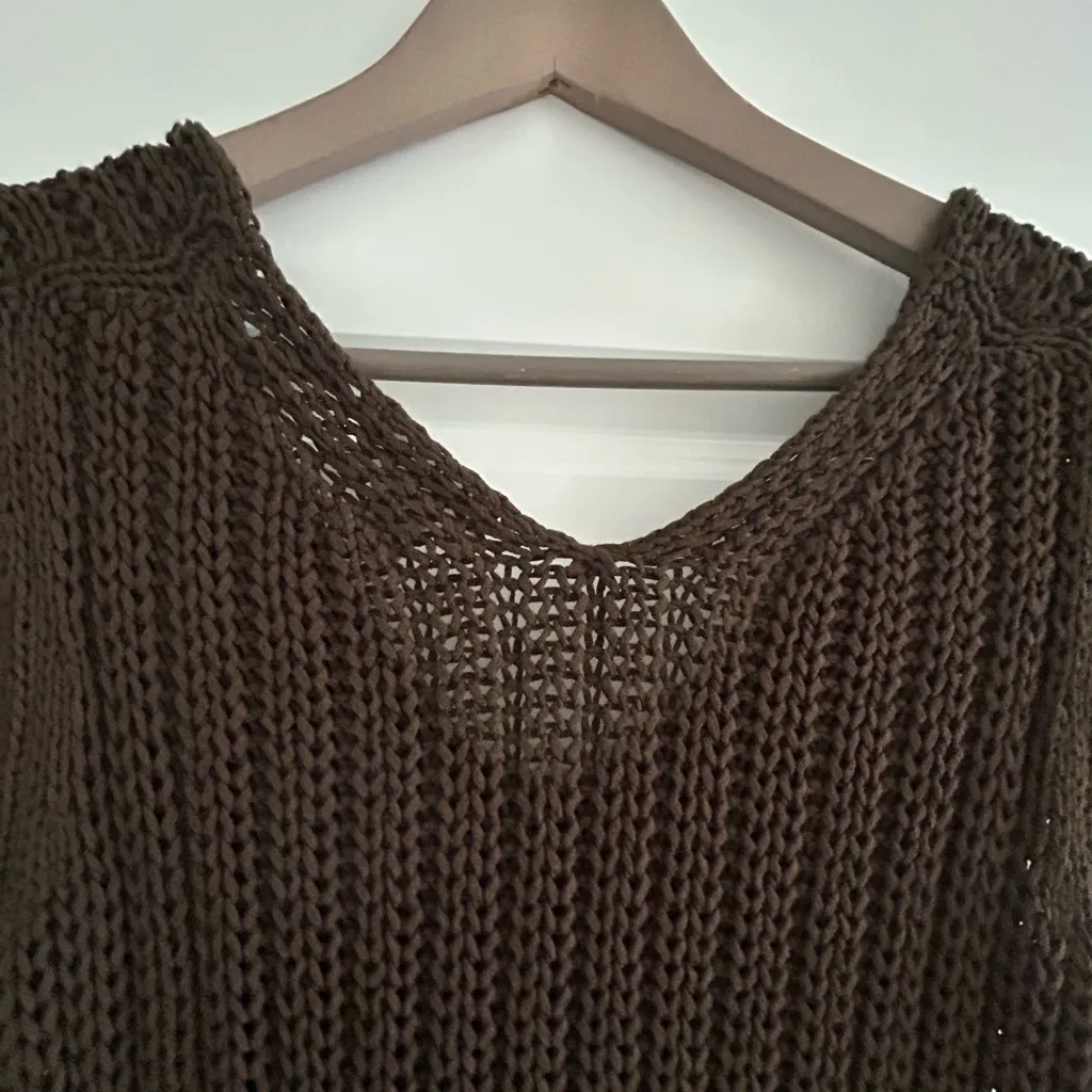 Loft  Open Knit Short Sleeve Sweater Brown Size M - Image 9
