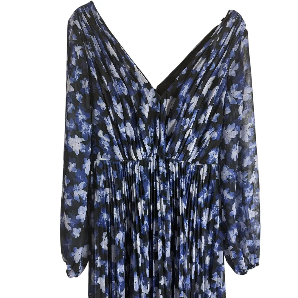 ML Monique Lhuillier Melanie Blue Floral Chiffon V - Image 7