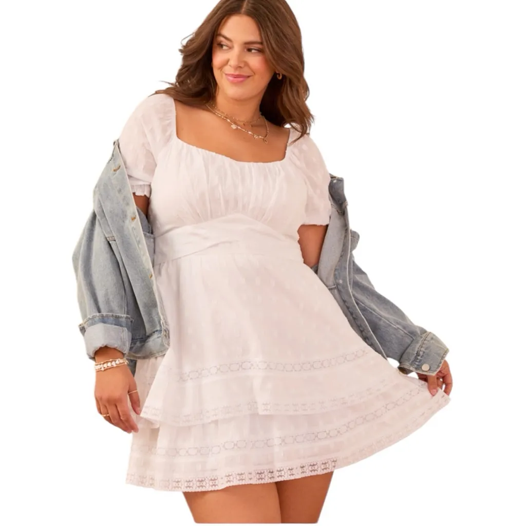 NWT Arula Annalise Tiered Mini Dress White Size 0X - Image 3