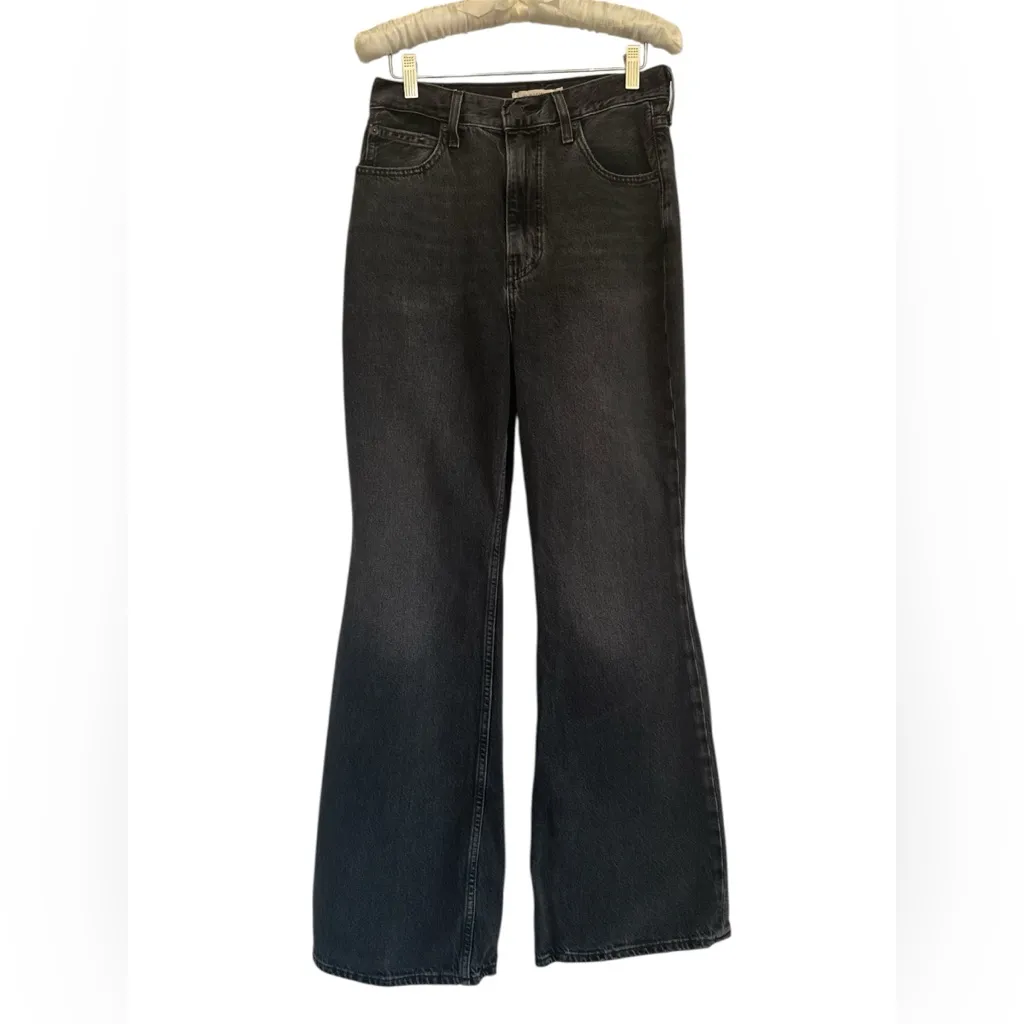 Levis Womens Jeans Sz 28 70s High Flare High Rise Just A Hint Black Denim Hippie - Image 2