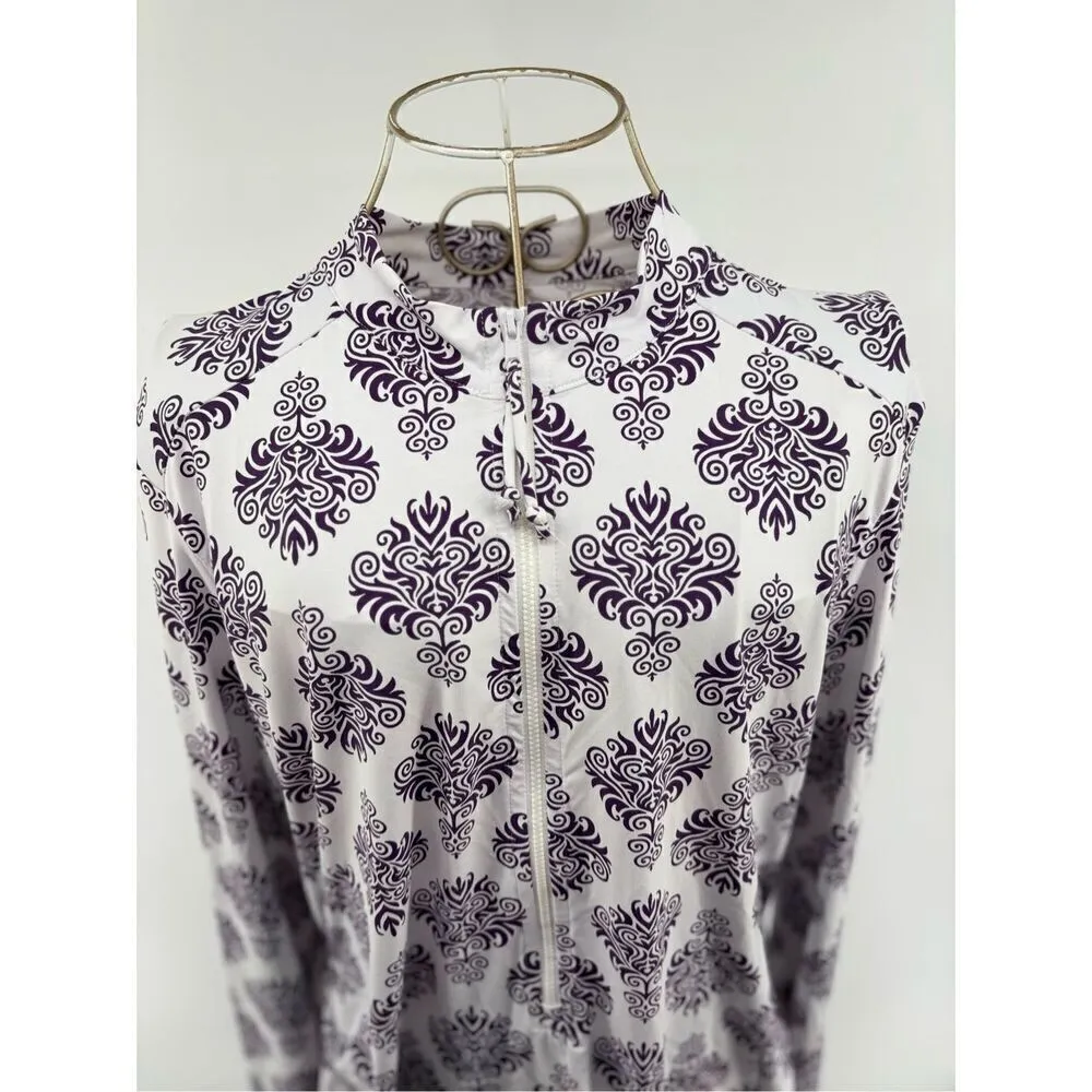 Title Nine Women’s Purple White Damask Print Half Zip Pullover Size XL - Image 11