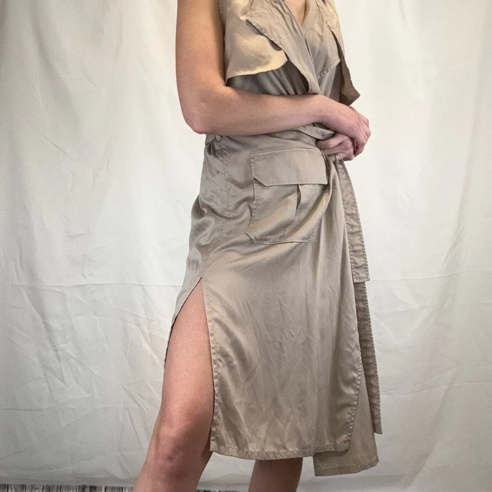 GAP Women's Open Front Safari Wrap Dress M Med Medium Tan Light Brown Khaki Tie - Image 2