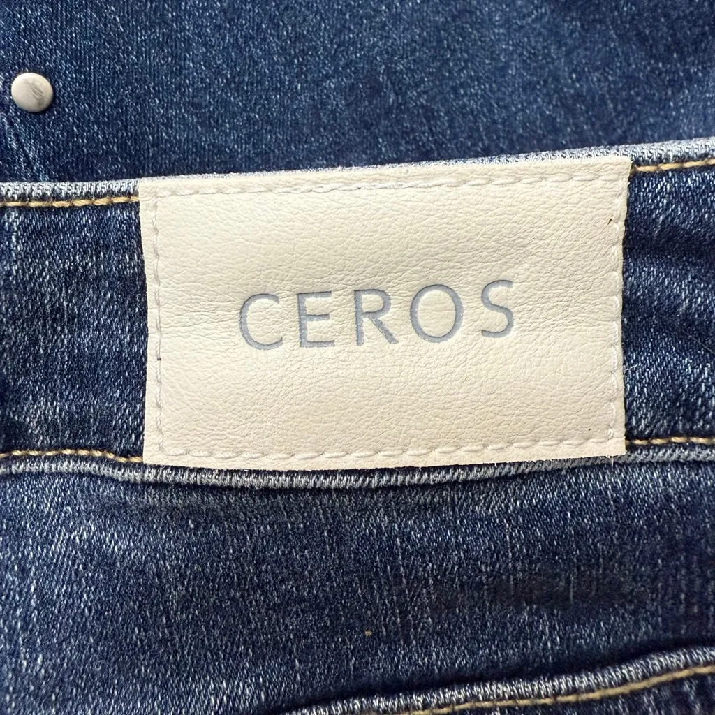 Ceros Studded Flare Jeans Size 13/31 Dark Wash Stretch Denim Mid Rise Blue - Image 7