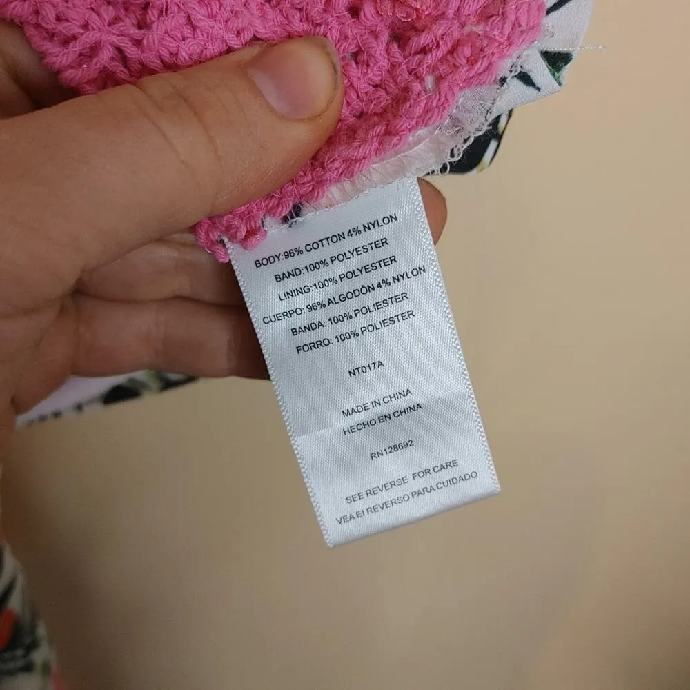 Madden NYC Crochet Pink Size Large L Crop Top Tie Floral Boho Festival Chic - Image 6