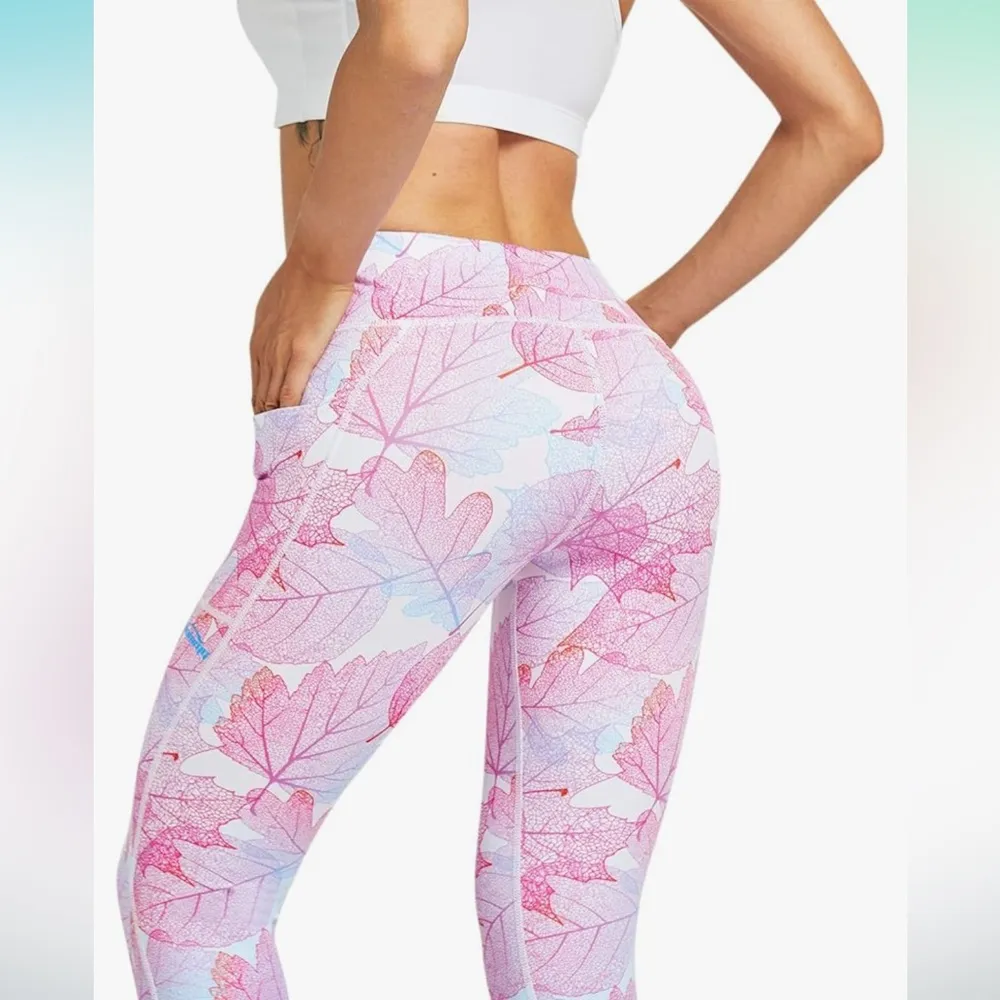 Yoga Pants Pink Ribbon Breast Cancer Awareness Compression Leggings Workout Blue Size L - Image 6