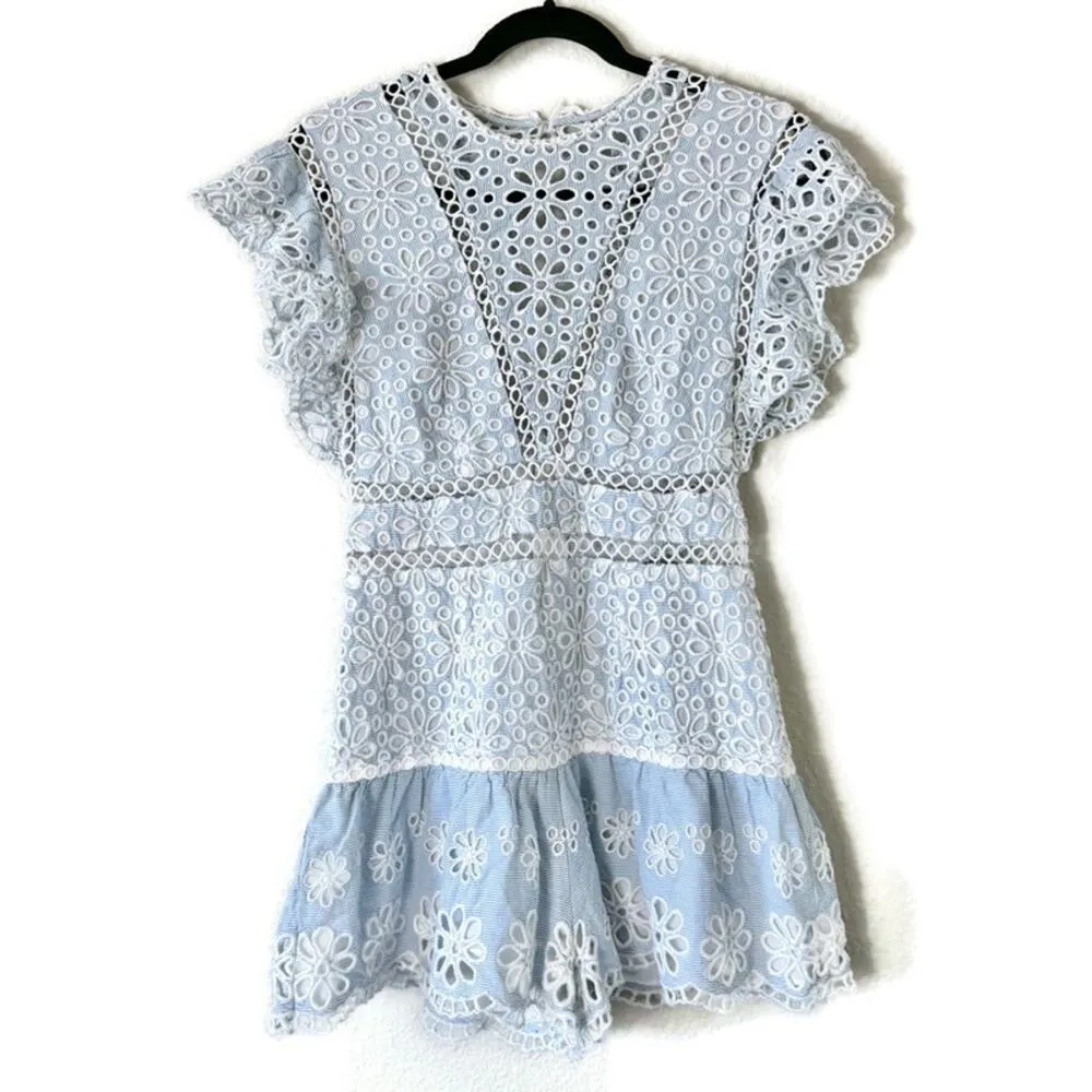 SAYLOR Blue & White Shanice Lace Eyelet Romper Size Medium - Image 2