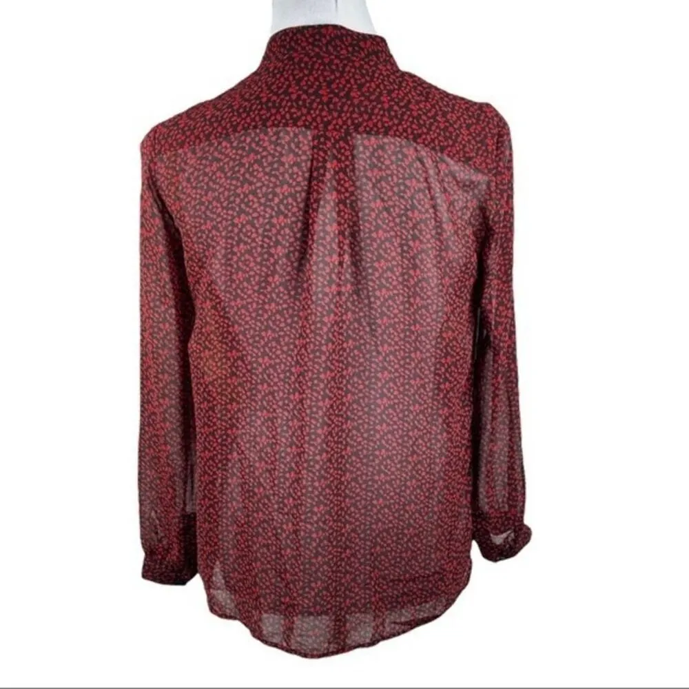 Talbots Animal Print Sheer Blouse Black Red Size 4 Petite - Image 2