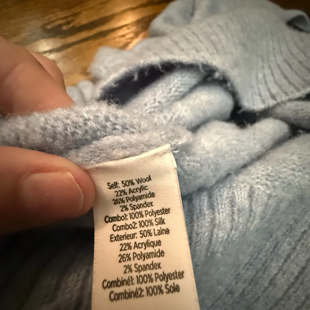 Cinq a Sept Light Pale Blue Wool Cardigan with cream silk and lace accent sle - Image 8