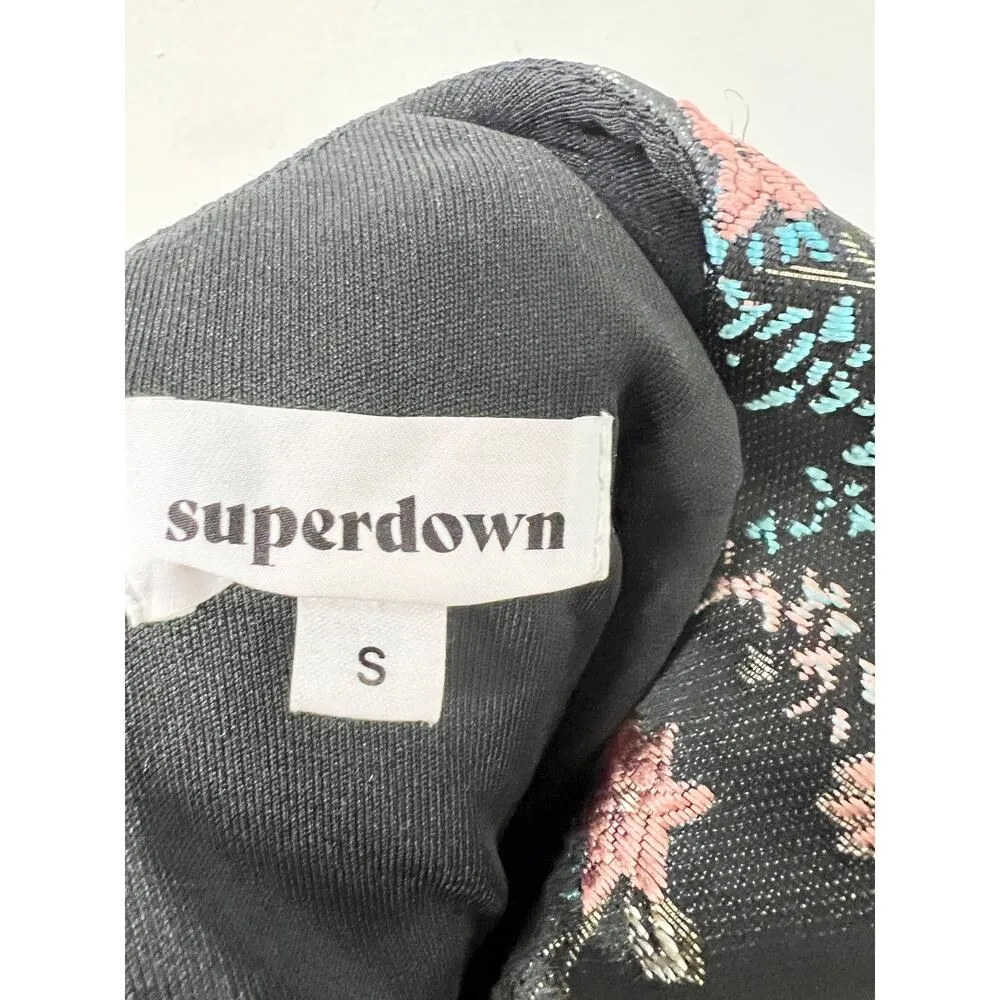 superdown Macey Floral Print Sleeveless Ruffle Trim Mini Dress Black Womens S - Image 4