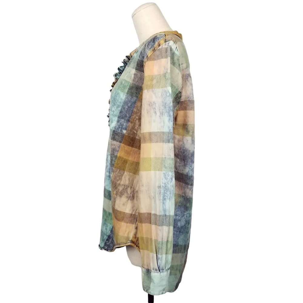Anthropologie Isabella Sinclair Ruffle Plaid Bleach Dye Tunic Sz Small - Image 3