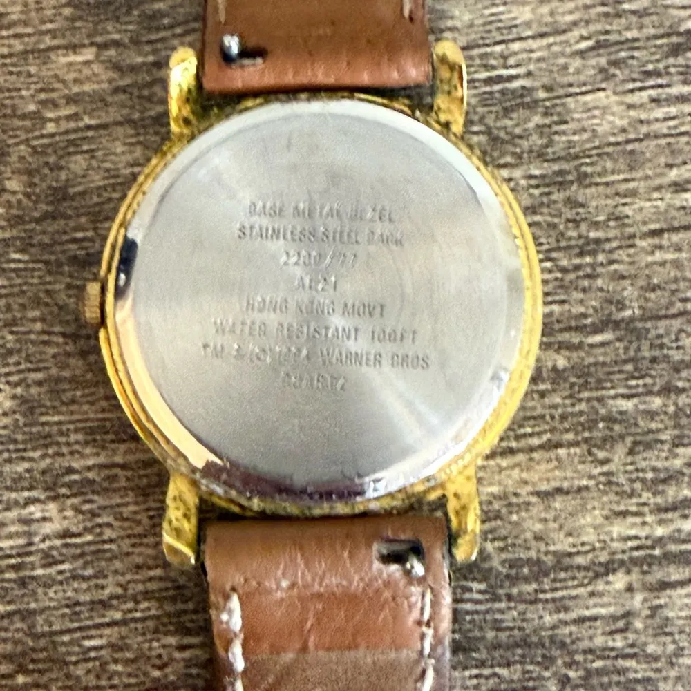 Needs Battery Vintage 90s Armitron Tweety Bird Wristwatch Pigskin Band Brown - Image 3