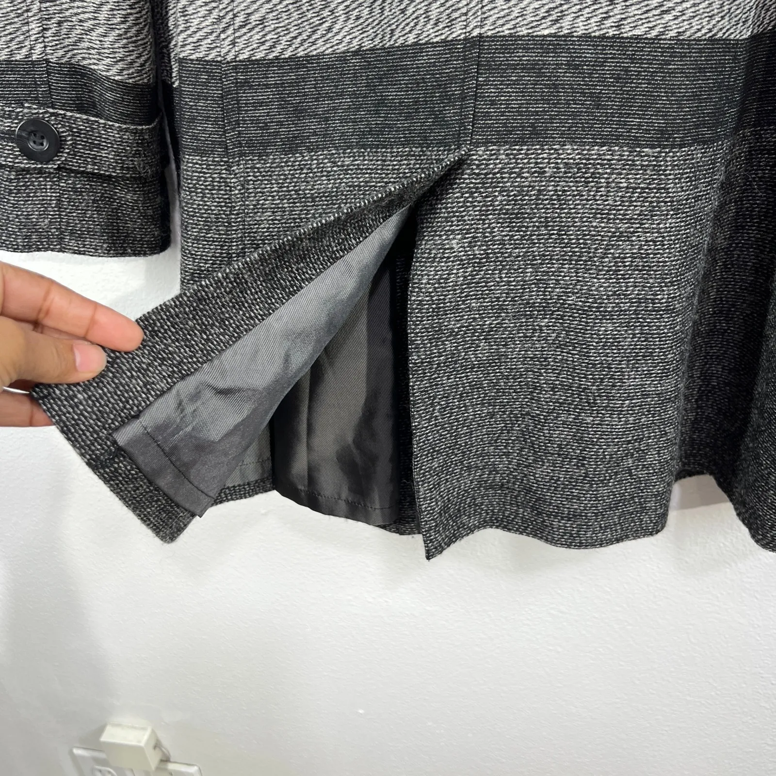 Classiques Entier Womens Wool Blend Belted Double Breasted Stripe Trench Coat L - Image 7