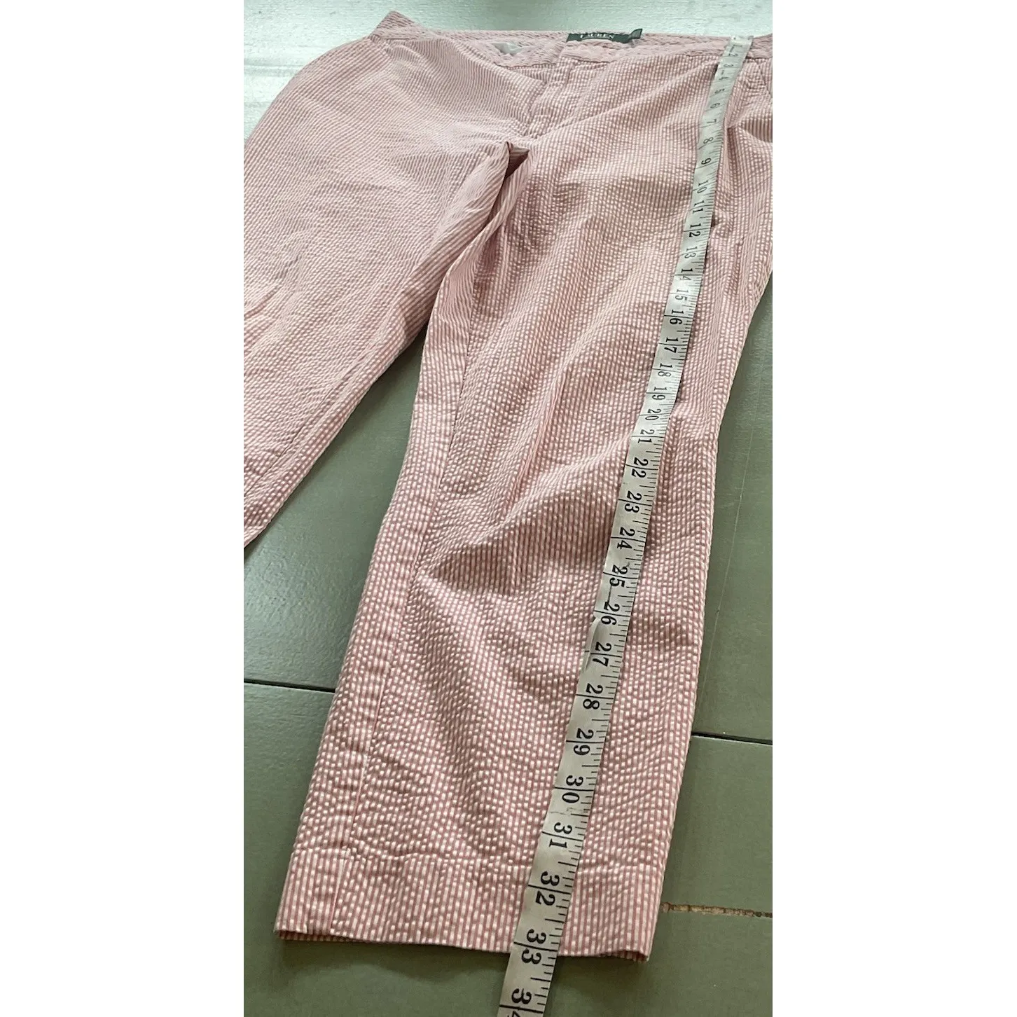 Polo Ralph‎ Lauren Trouser Pink White Striped Cropped Pants Women size 8 - Image 6