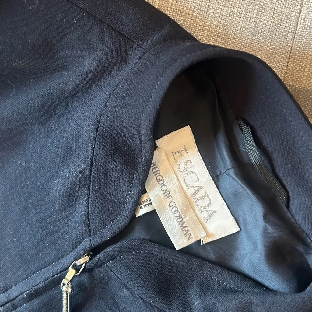 Escada Bergdorf Goodman Navy 100% New Wool Zip Up Jacket Blue Size 42 - Image 5