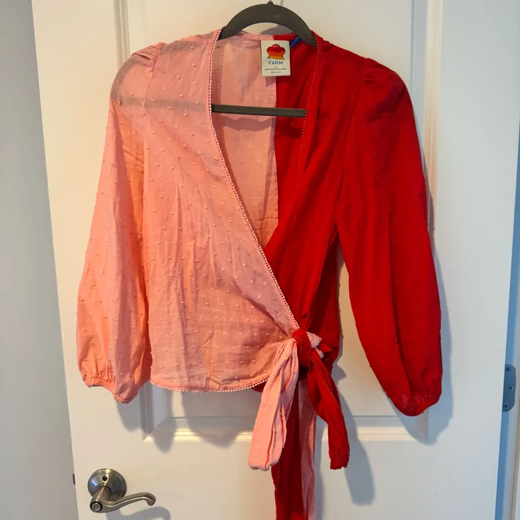 FARM Rio Pink & Red Colorblock Wrap Blouse | XS - Image 2