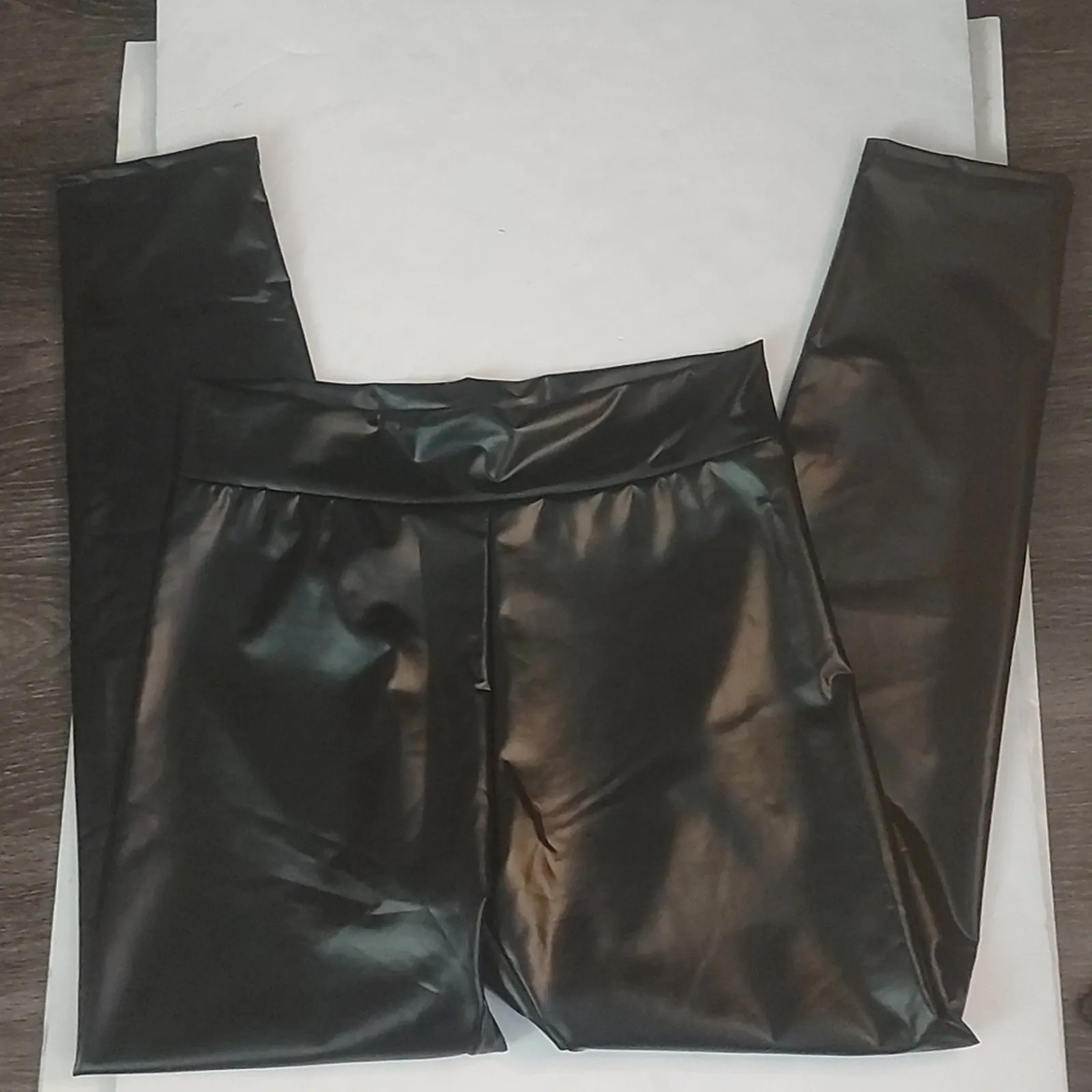 SHEIN Black Pleather Skinny Pants Petite L Minimalist Goth Punk Rocker Rave Glam - Image 4