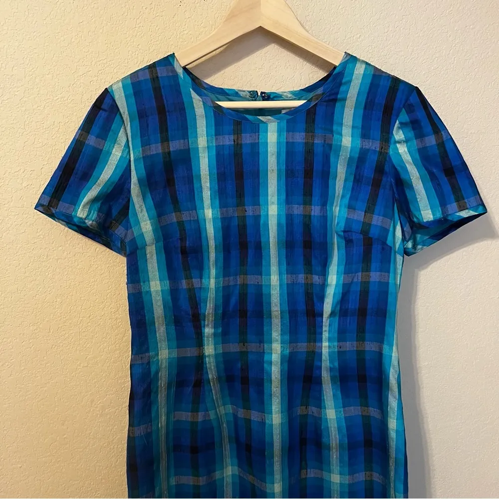 Vintage Robbie Bee Silk Blue Plaid Dress - Image 3