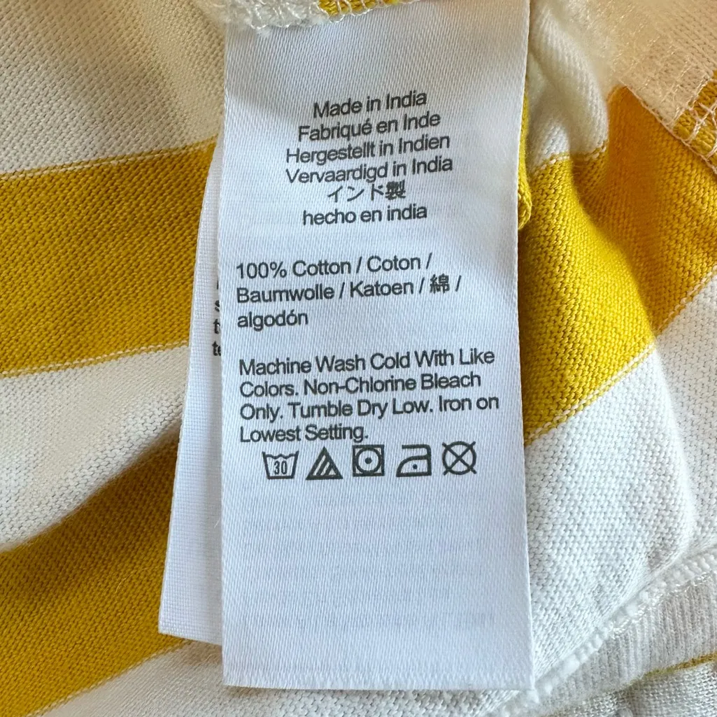 J. Crew Yellow White Striped Long Sleeve Tee Classic Fisherman with Gold Buttons - Image 5