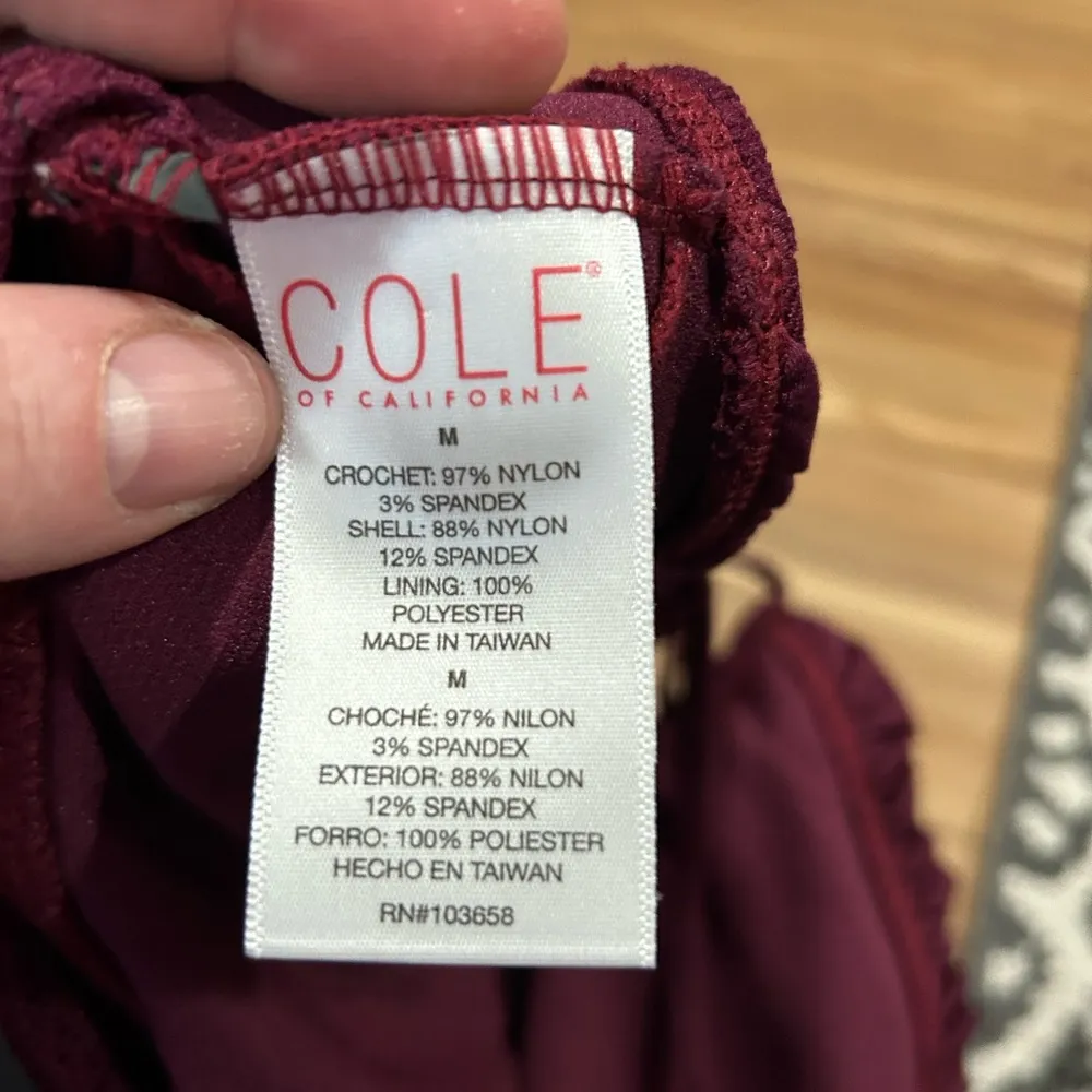 Cole of California Tankini Sheer Lace Maroon Halter Swim Top Size Medium Red - Image 4