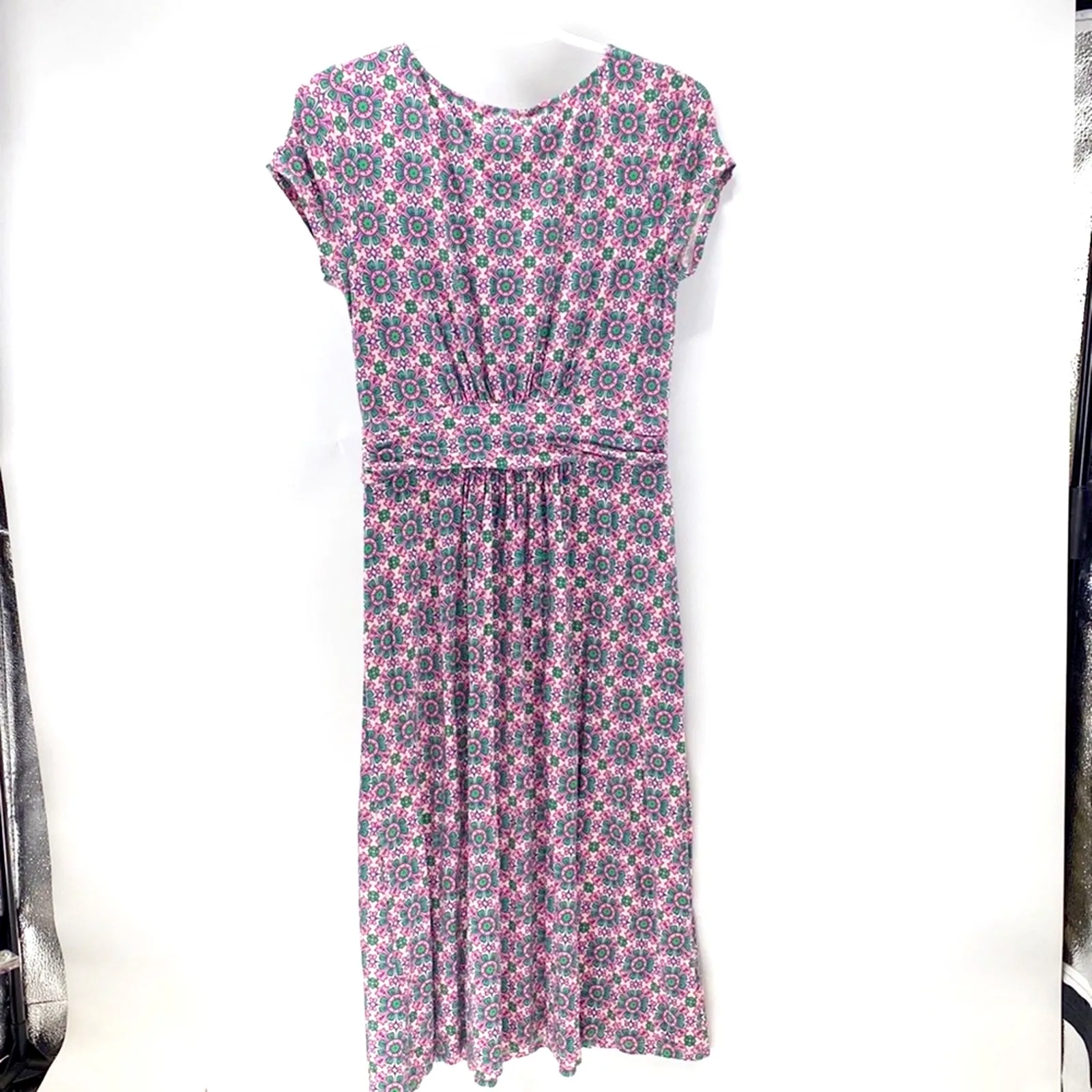 Boden Amelie Jersey Dress Milkshake Flora Tile summer lightweight size 4 long Pink - Image 2