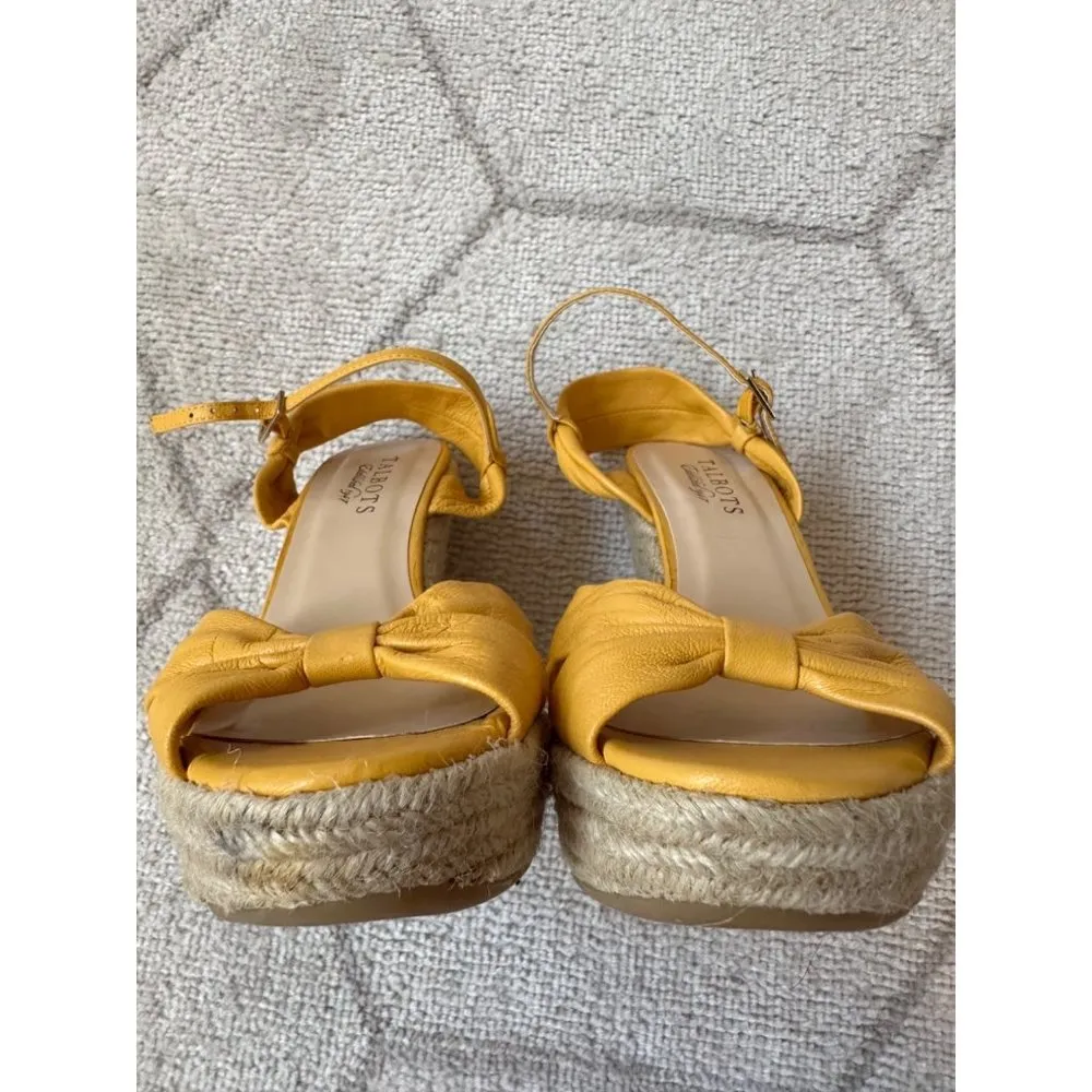 Yellow Leather Bow Wedge Heels Sz 6.5 - Image 4