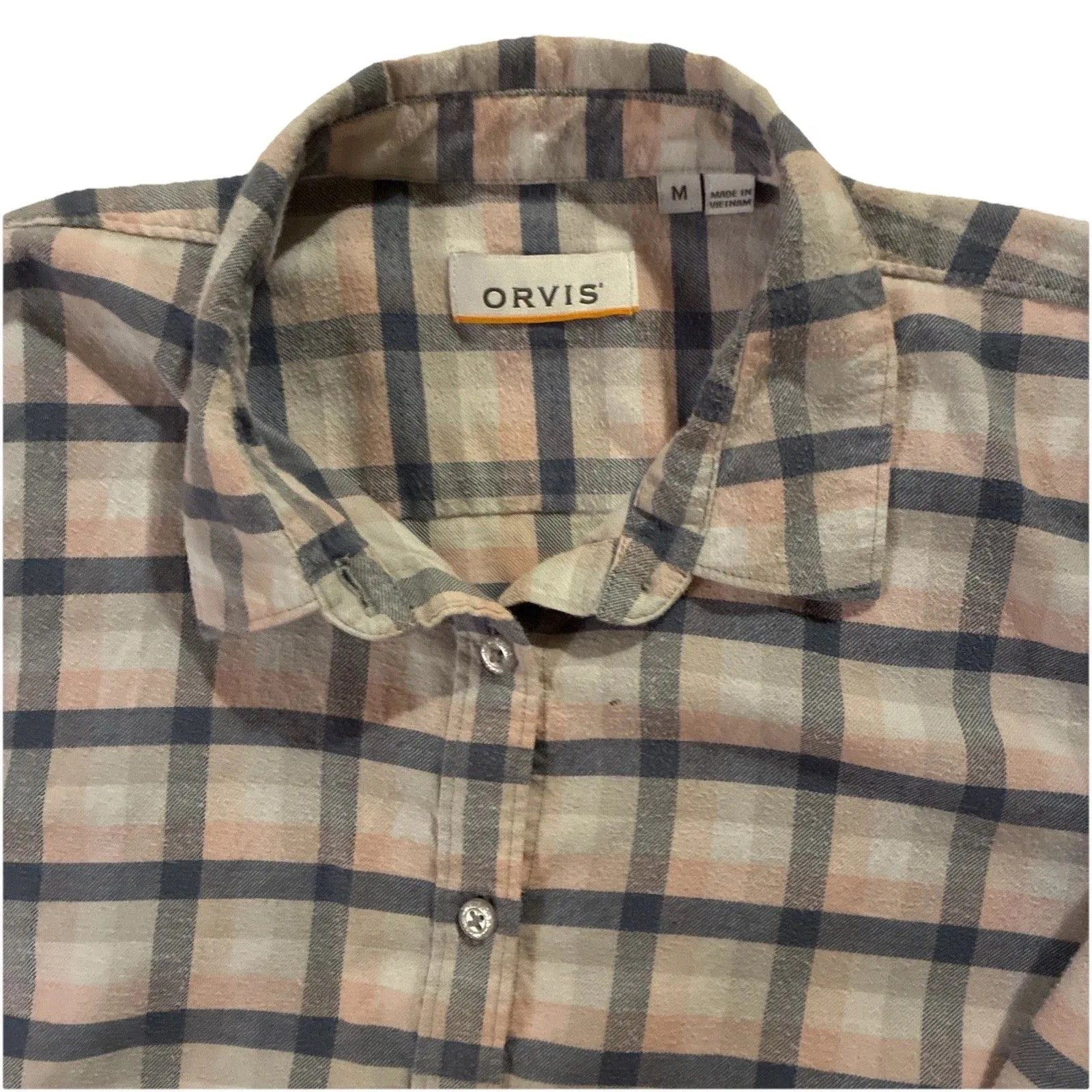 Orvis Shirt Women’s Medium Blue Pink Plaid Long Sleeve Button Up Outdoor Flannel - Image 3