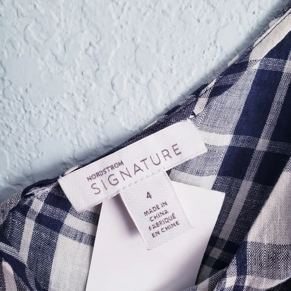 Nordstrom Signature Linen Faux Wrap Plaid Dress - Image 6