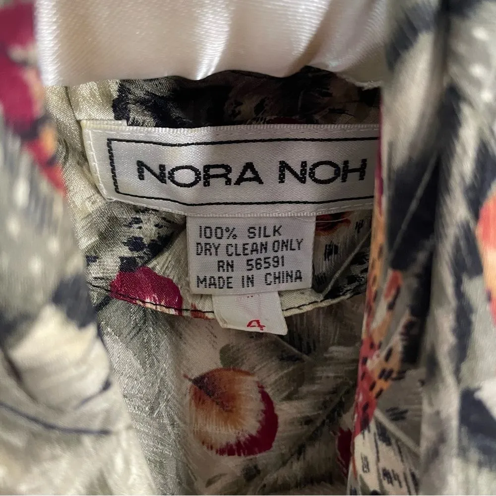 Vintage Nora Noh Silk Retro Botanical Print Crossover Long Sleeve Blouse Top 4 Green - Image 11