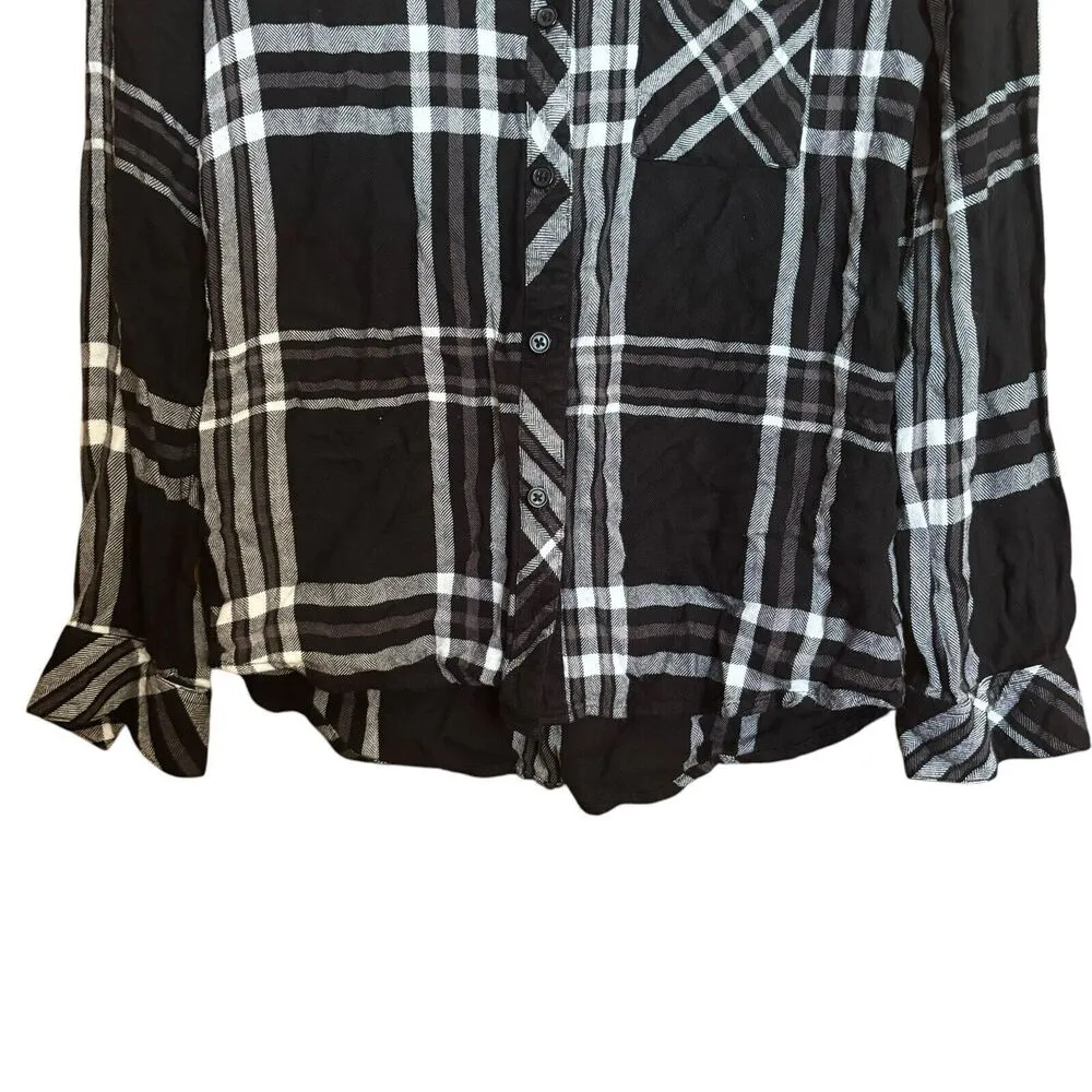 Rails Top Womens Small Multicolor Plaid Button Up Shirt Rayon Long Sleeve Blouse - Image 4
