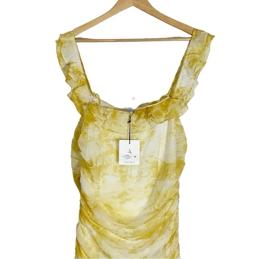 NEW Atoir Back To Love Off the Shoulder High Slit Tiered Ruffle Maxi Dress Gold Size 8 - Image 11