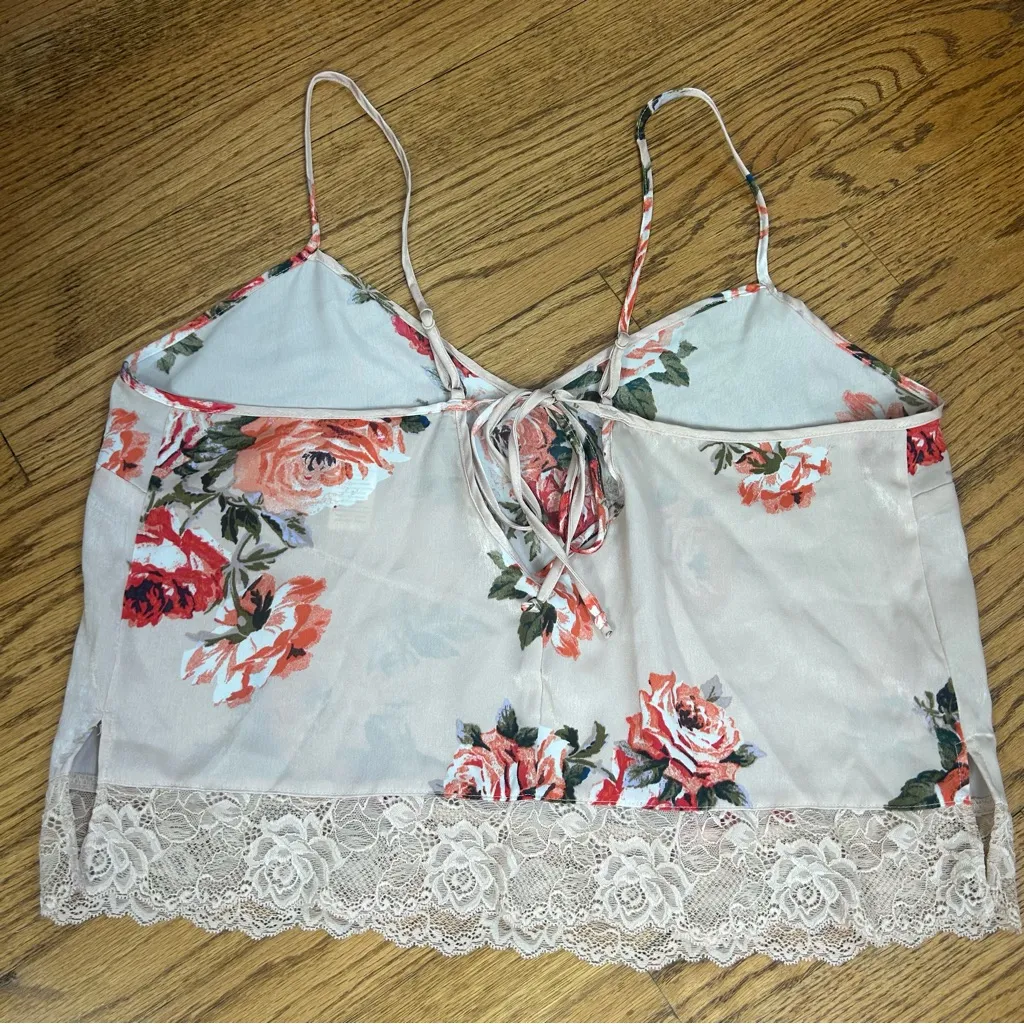 IN BLOOM By JONQUIL Floral Pajama Satin Lace Cami and Shorts Set Size XL Pink - Image 5