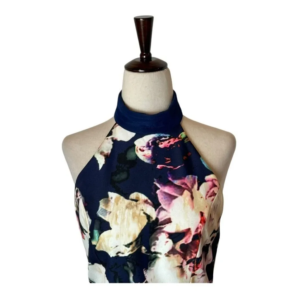 Finders Keepers Dress Women XS Blue Floral Print Halter‎ Neck Illuminati Mini - Image 5